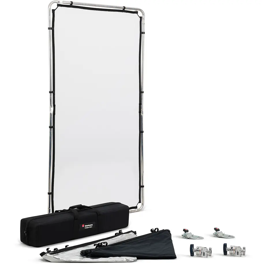 Manfrotto MLLC1201K Kit Pro Scrim All-in-One Mediano 1.1 x 2 m Con 3 Telas Negra, Plata/Blanco y Difusor 1