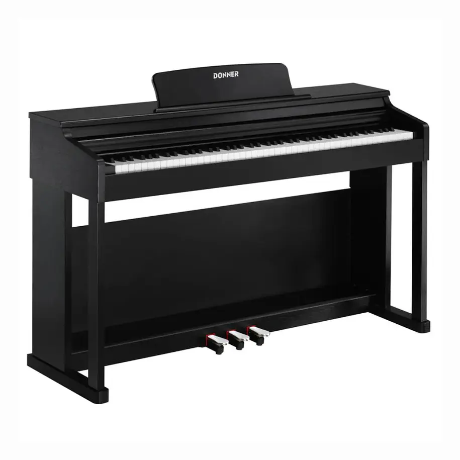 Donner DDP-100 Piano Digital Vertical 88 Teclas Contrapesadas con Mueble Negro, Pedales y Tapa Deslizante EC3013 1