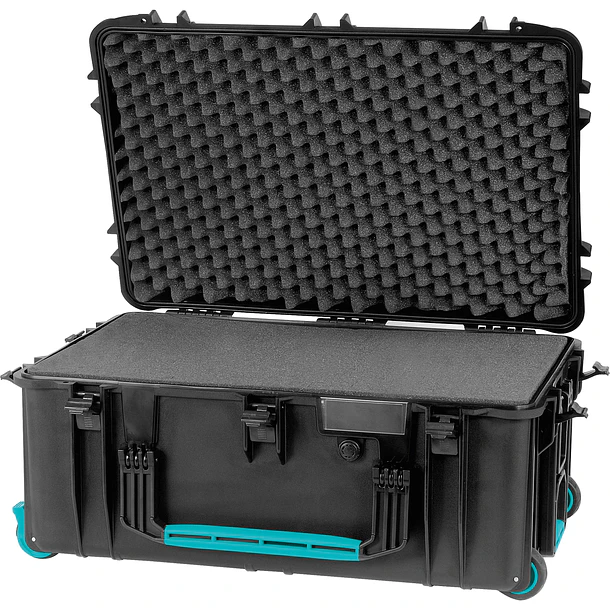 HPRC 2760W Maleta Rígida Con Ruedas y Espuma Cubicada Impermeable IP67 Negra Con Asa Azul HPRC2760WCUBBLB 1