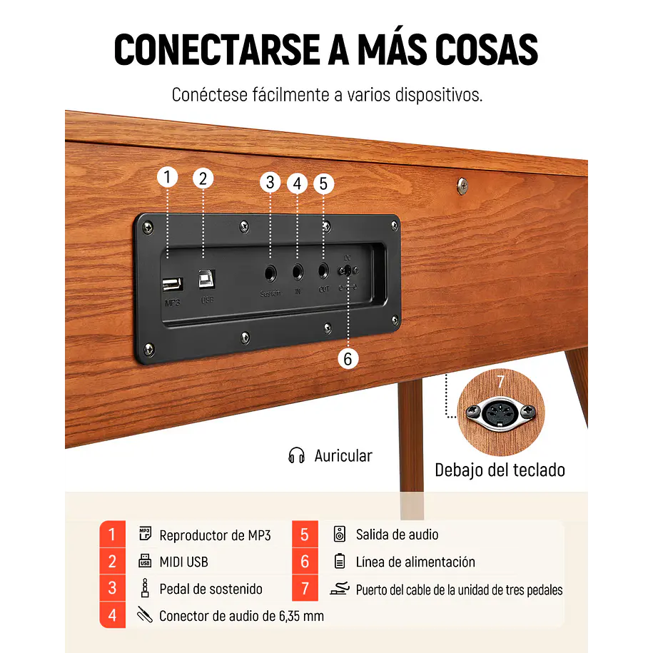 Donner DDP-80 Pro Piano Digital 88 Teclas Acción de Martillo con Bluetooth y Mueble de Madera EC6772 4