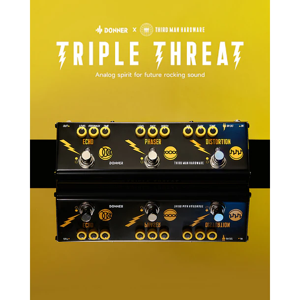 Donner Triple Threat Pedal Multiefecto Análogo Distorsión Phaser y Eco Diseño Third Man Hardware EC6792 5