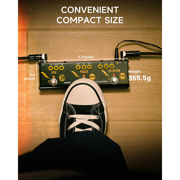 Donner Triple Threat Pedal Multiefecto Análogo Distorsión Phaser y Eco Diseño Third Man Hardware EC6792 6