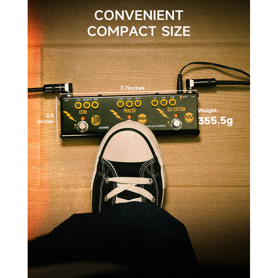 Donner Triple Threat Pedal Multiefecto Análogo Distorsión Phaser y Eco Diseño Third Man Hardware EC6792 6