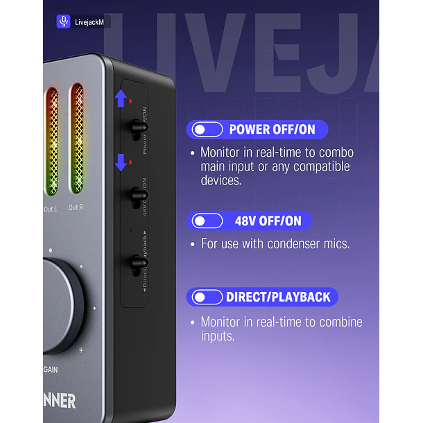 Donner Livejack M Interfaz de Audio Portátil USB-C con Batería Para Celular Tablet y Computador EC2817 6
