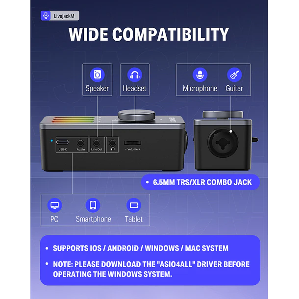 Donner Livejack M Interfaz de Audio Portátil USB-C con Batería Para Celular Tablet y Computador EC2817 8