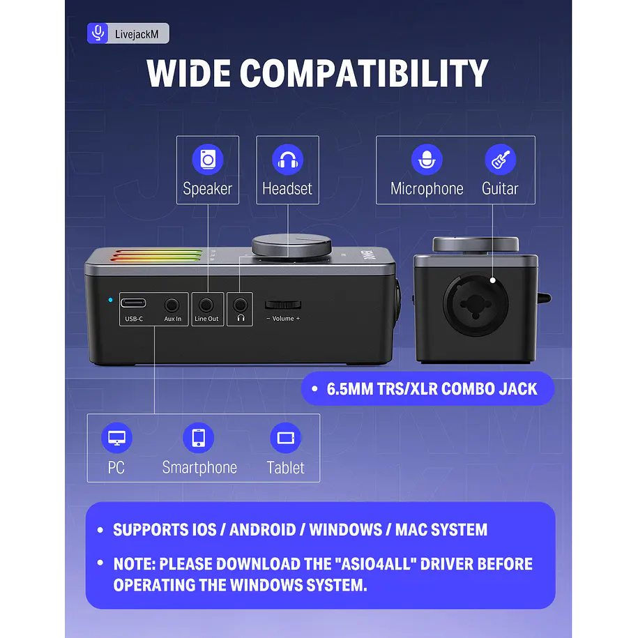 Donner Livejack M Interfaz de Audio Portátil USB-C con Batería Para Celular Tablet y Computador EC2817 8