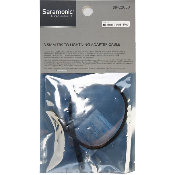 Saramonic SR-C2000 Cable Adaptador de Audio 3.5mm TRS Macho a Lightning Para iPhone 23 cm 7
