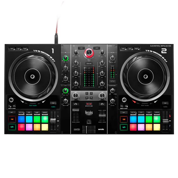 Hercules DJControl Inpulse 500 Controlador DJ de 2 Decks con Jog Wheels Grandes y 16 Pads RGB 1