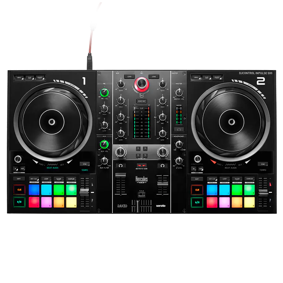 Hercules DJControl Inpulse 500 Controlador DJ de 2 Decks con Jog Wheels Grandes y 16 Pads RGB 1