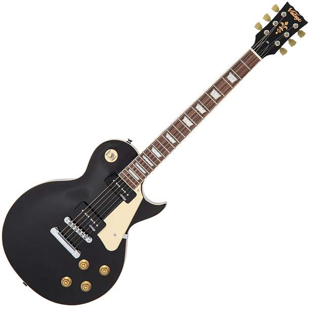 Vintage V100 ReIssued Guitarra Eléctrica Single Cut Boulevard Black Con Pastillas Wilkinson W90 Soapbar V100PBK 1