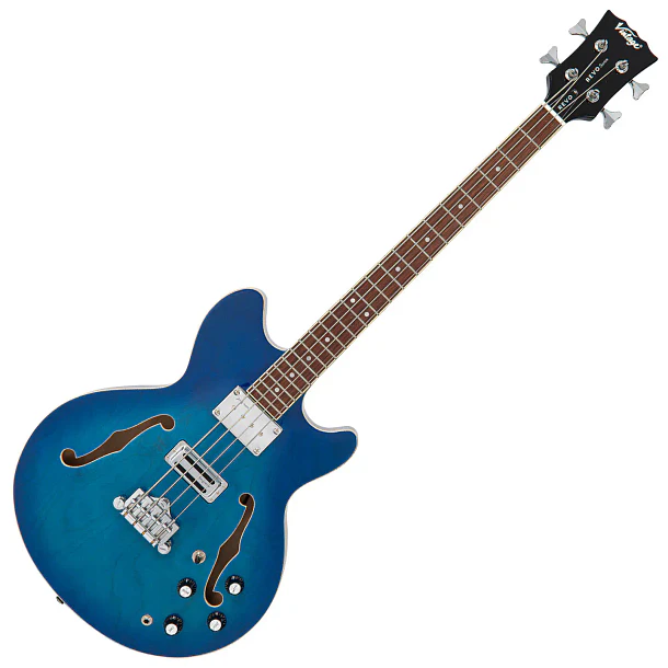 Vintage REVO Supreme VRS450 Bajo Eléctrico Semi-Acústico Escala Corta Blueburst Con Pastillas Alan Entwistle VRS450BL 2