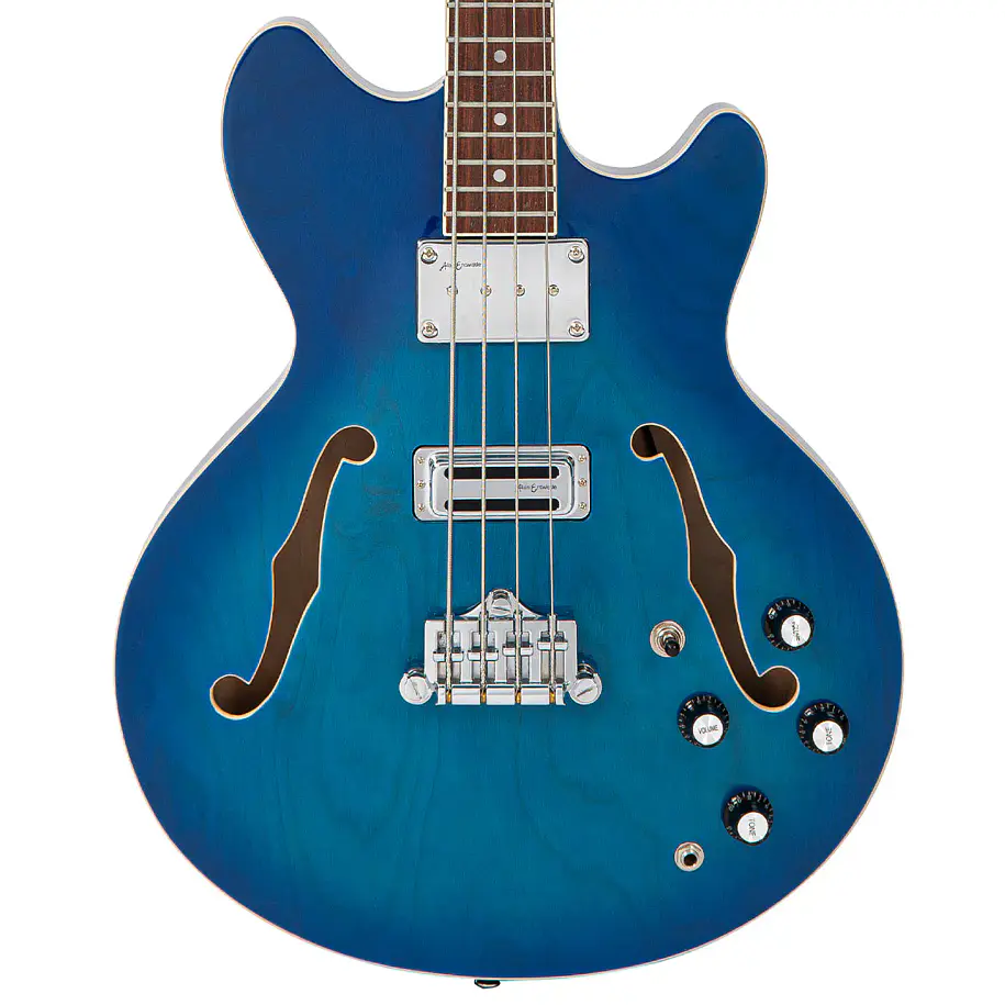 Vintage REVO Supreme VRS450 Bajo Eléctrico Semi-Acústico Escala Corta Blueburst Con Pastillas Alan Entwistle VRS450BL 4