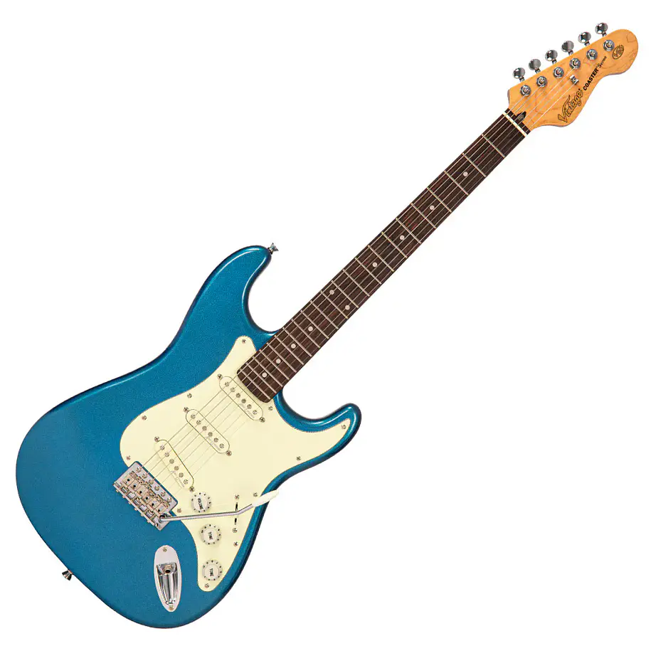 Vintage V60 Coaster Guitarra Eléctrica Doble Cutaway Candy Apple Blue 3 Pastillas Single Coil Alan Entwistle V60CAB 1