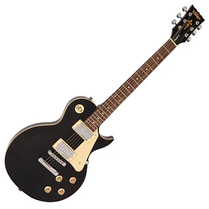 Vintage V10 Coaster Guitarra Eléctrica Single Cut Gloss Black Mástil Encolado 2 Pastillas Alan Entwistle V10BLK