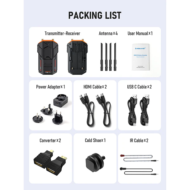 Lemorele R100 Kit Transmisor y Receptor de Video Inalámbrico HDMI Hasta 200 Metros Sin Baterías 5