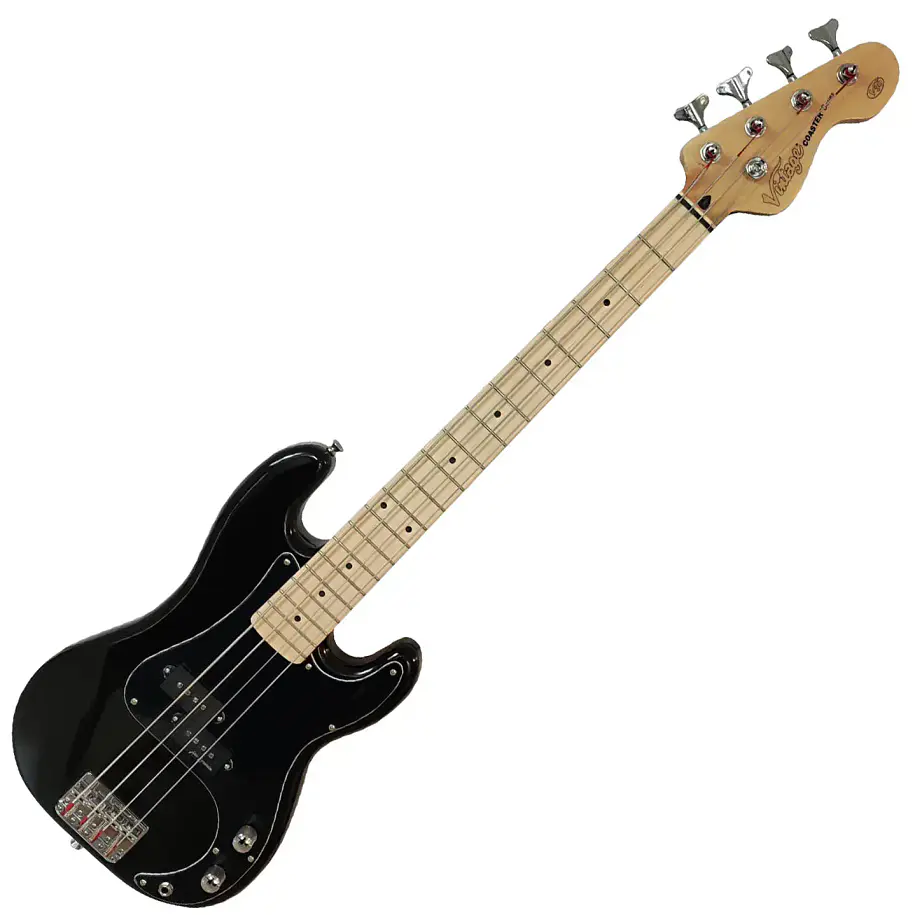Vintage V30 Maple Coaster Bajo Eléctrico 7/8 Escala Corta 30 Pulgadas Gloss Black Diapasón de Arce V30MBLK 1