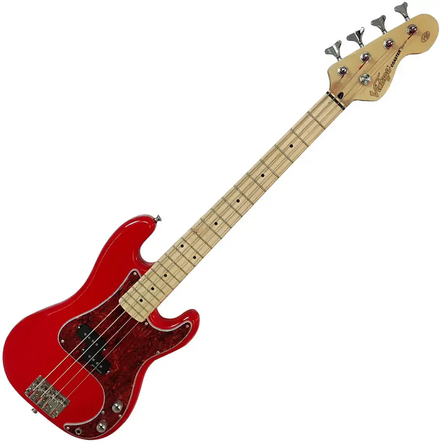 Vintage V30 Maple Coaster Bajo Eléctrico 7/8 Escala Corta 30 Pulgadas Gloss Red Diapasón de Arce V30MRD 1