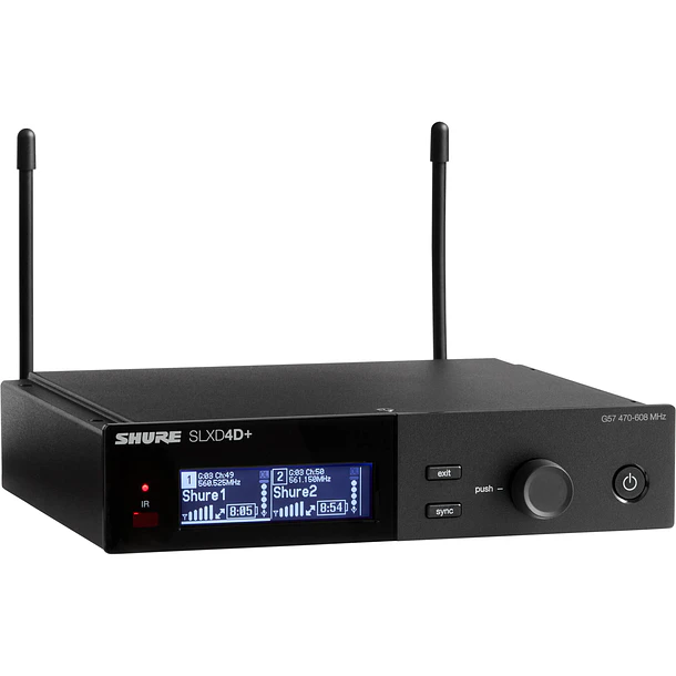 Shure SLXD4D+-G57 Receptor Inalámbrico Digital SLX-D+ de Dos Canales Con ShowLink Ease Banda G57 470-608 MHz 1