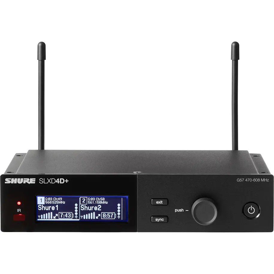 Shure SLXD4D+-G57 Receptor Inalámbrico Digital SLX-D+ de Dos Canales Con ShowLink Ease Banda G57 470-608 MHz 2
