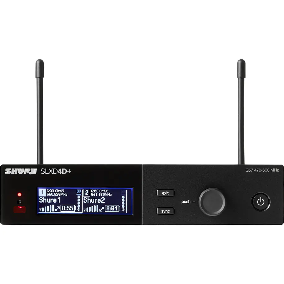 Shure SLXD4D+-G57 Receptor Inalámbrico Digital SLX-D+ de Dos Canales Con ShowLink Ease Banda G57 470-608 MHz 3