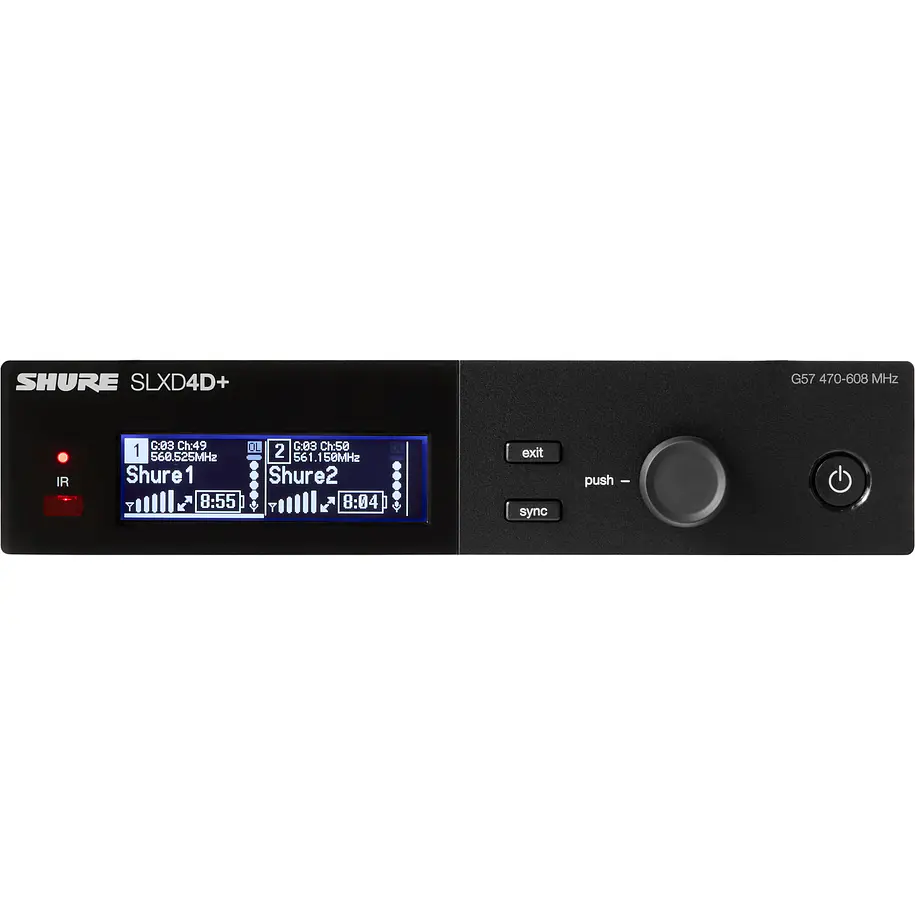 Shure SLXD4D+-G57 Receptor Inalámbrico Digital SLX-D+ de Dos Canales Con ShowLink Ease Banda G57 470-608 MHz 5