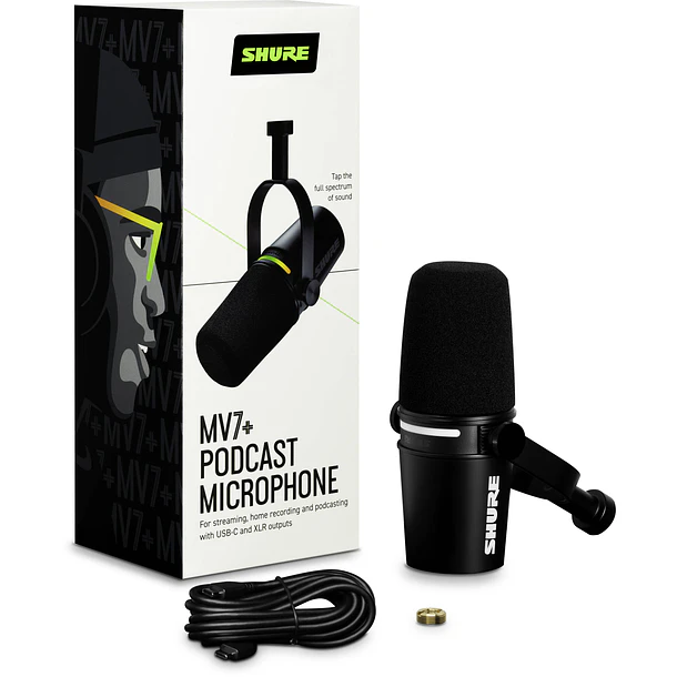 Shure MV7+-K Micrófono Podcast Híbrido USB-C y XLR Negro 5