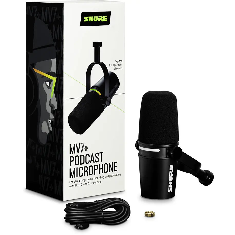 Shure MV7+-K Micrófono Podcast Híbrido USB-C y XLR Negro 5
