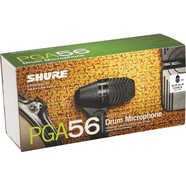 Shure PGA56-XLR Micrófono Dinámico Cardioide Para Caja y Toms Con Soporte de Aro y Cable XLR 3