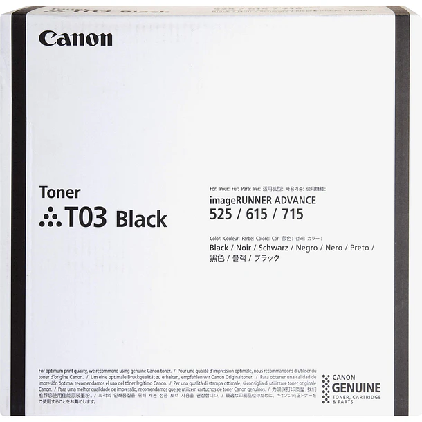Canon T03 Tóner Negro Alto Rendimiento 51.500 Páginas Para imageRUNNER ADVANCE 525, 615 y 715 3