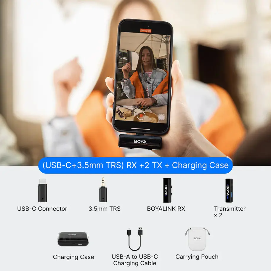 Boya BOYALINK V2.0 C2 Micrófono Inalámbrico Doble USB-C y 3.5mm Con Estuche de Carga 1