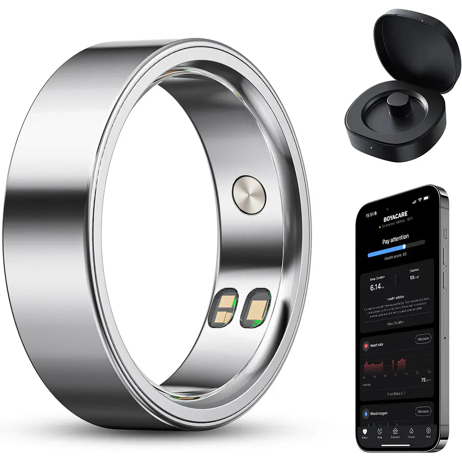 Boya BOYACARE Ring Anillo Inteligente de Salud y Sueño Color Plateado Talla 6 1