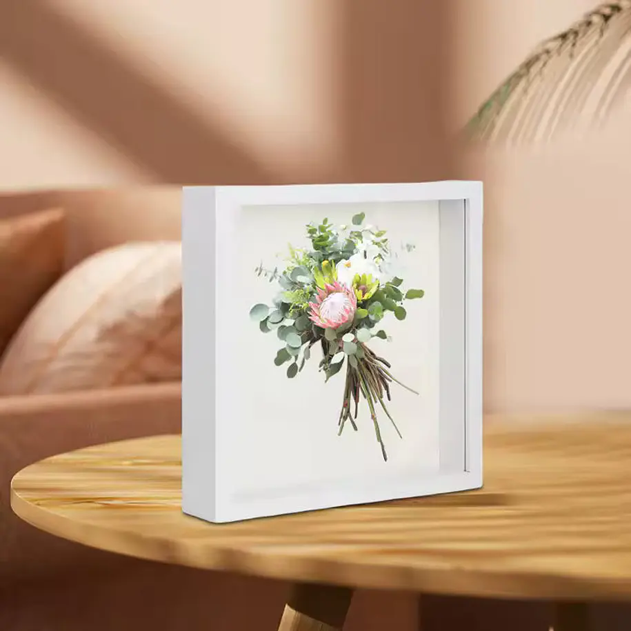VGO SHBS4040-W Marco Shadow Box 40x40 de MDF y Vidrio Blanco Con Profundidad de 3,5 cm 2