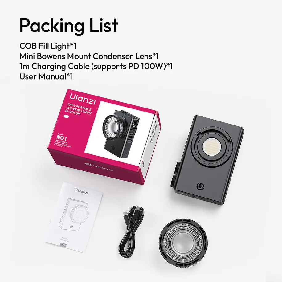 Ulanzi C01 Luz Led COB 100W Bicolor Portátil con Lente Condensador UL-L252 8