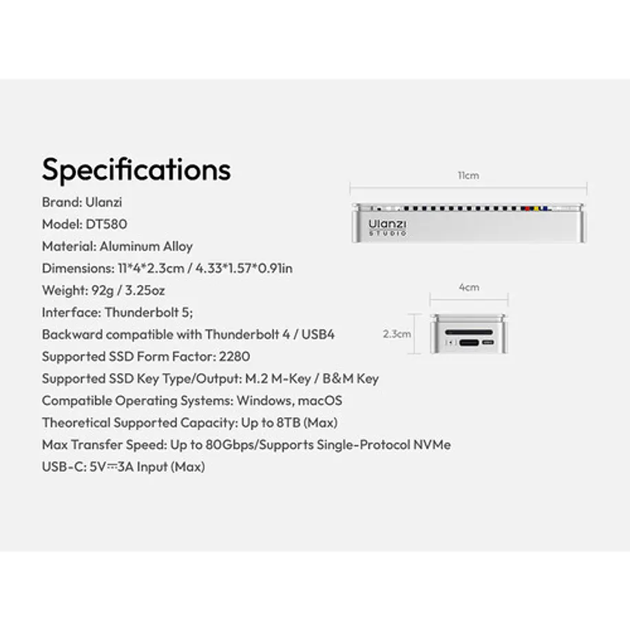 Ulanzi DT580 Gabinete Para SSD M.2 NVMe Thunderbolt 5 80 Gbps Sin SSD Incluido UL-I006 11