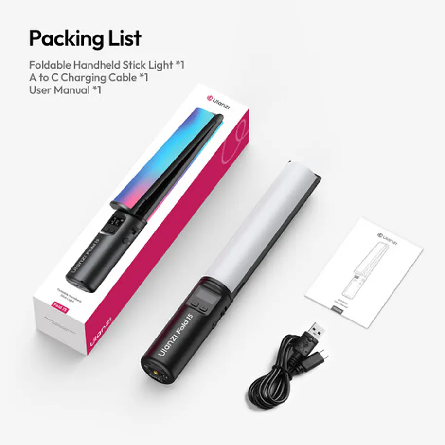 Ulanzi FOLD15 Bastón de Luz LED RGB Plegable de Mano 2500-9000K CRI 95 UL-L209 3