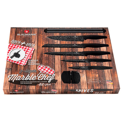 Set de cuchillos de 7 piezas con barra magnética y afilador