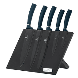 Set de cuchillos de 6 piezas con soporte de madera magnético azul marino