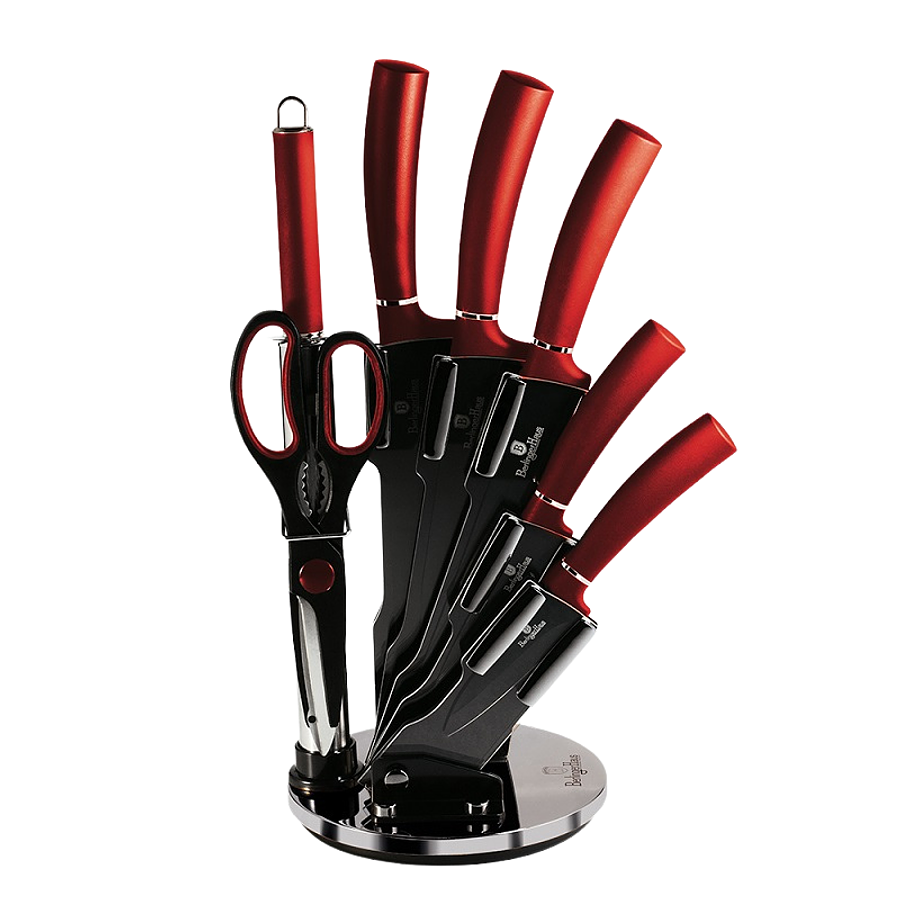 SET DE CUCHILLOS de 6 piezas con atril color negro-burgundy