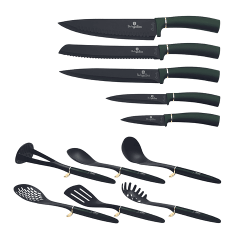 Set de cuchillos y utensilios 12 piezas color verde