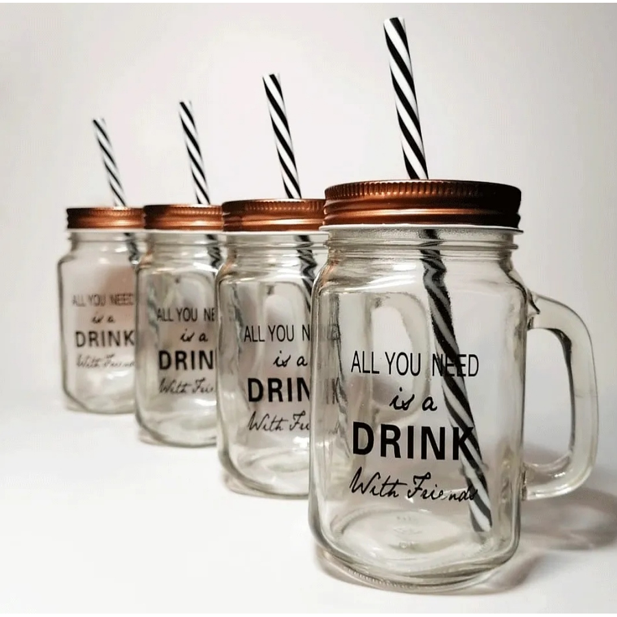 Set de 4 vasos Mason Jars de 500 cc cobre