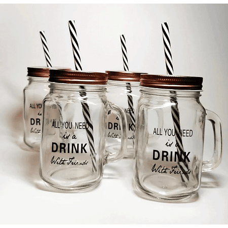 Set de 4 vasos Mason Jars de 500 cc cobre