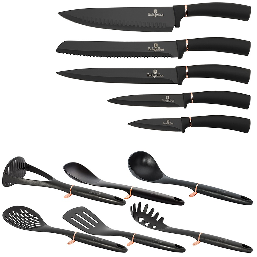 Set de cuchillos y utensilios 12 piezas color Negro