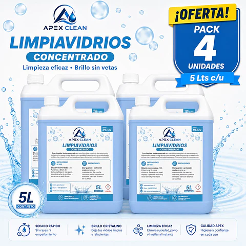 Pack de 4 Limpiavidrios Concentrado 5Lts
