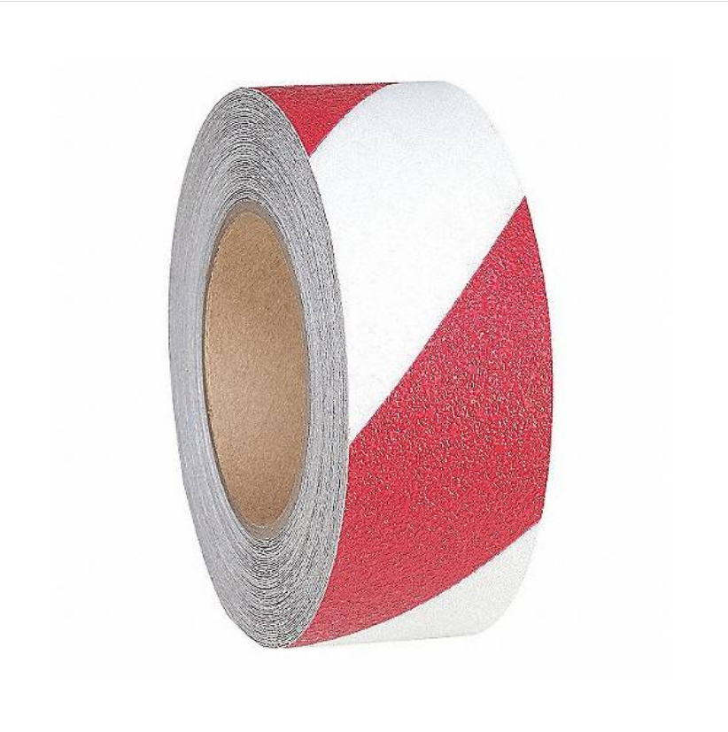 Rollo antideslizante 20 m x 50 mm, roja con blanco, grano industrial