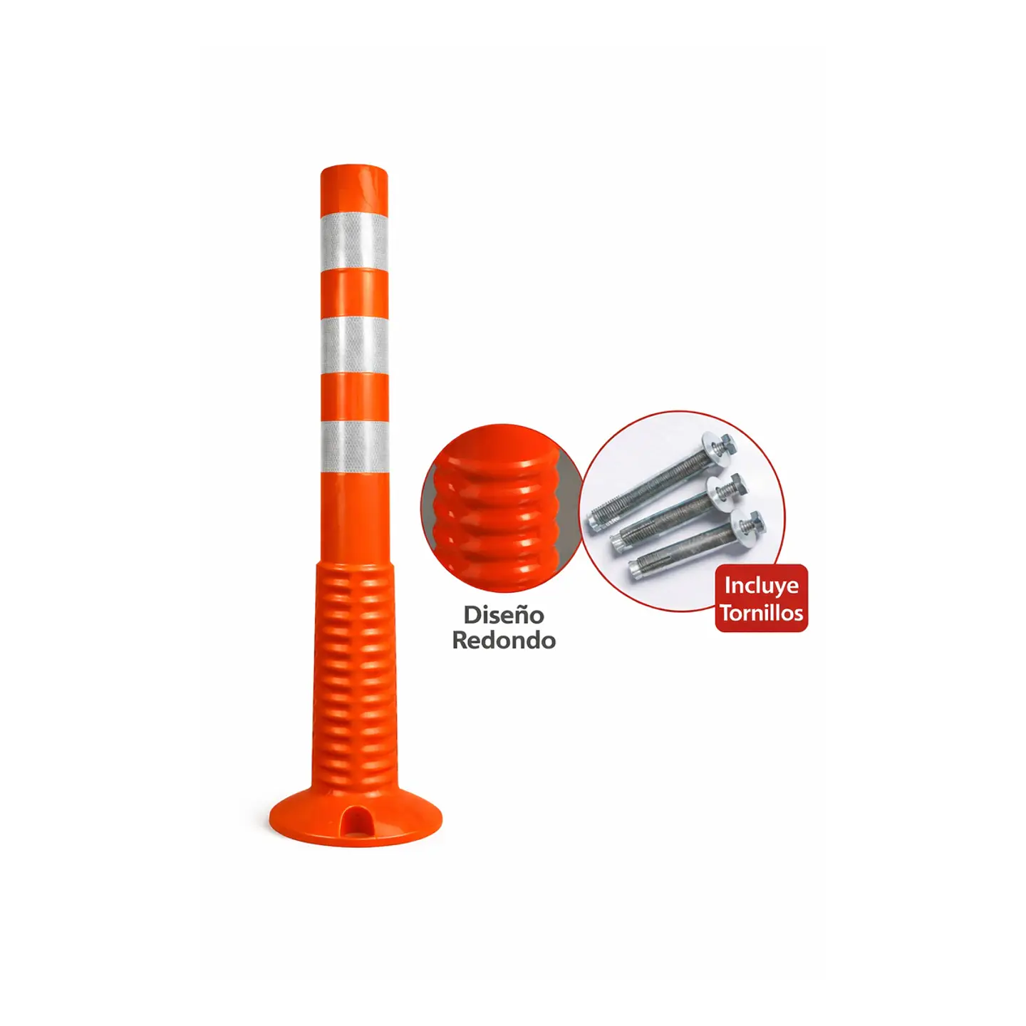 Baliza de poliuretano naranjo 75 cm con tres franjas reflectantes 1