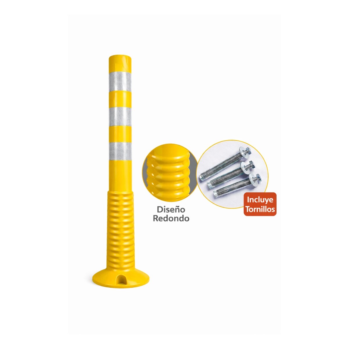 Baliza de poliuretano amarillo 75 cm con tres franjas reflectantes