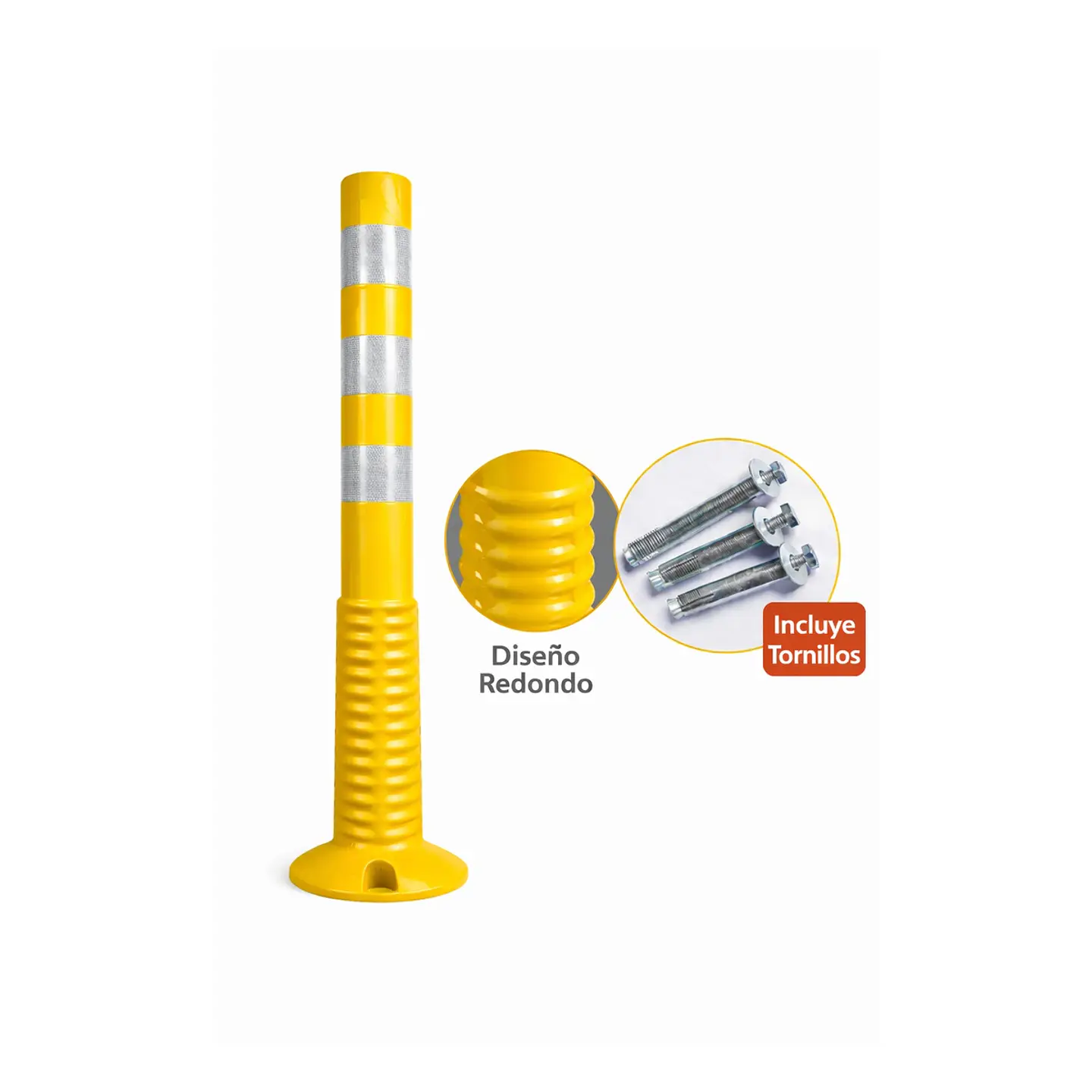 Baliza de poliuretano amarillo 75 cm con tres franjas reflectantes 1