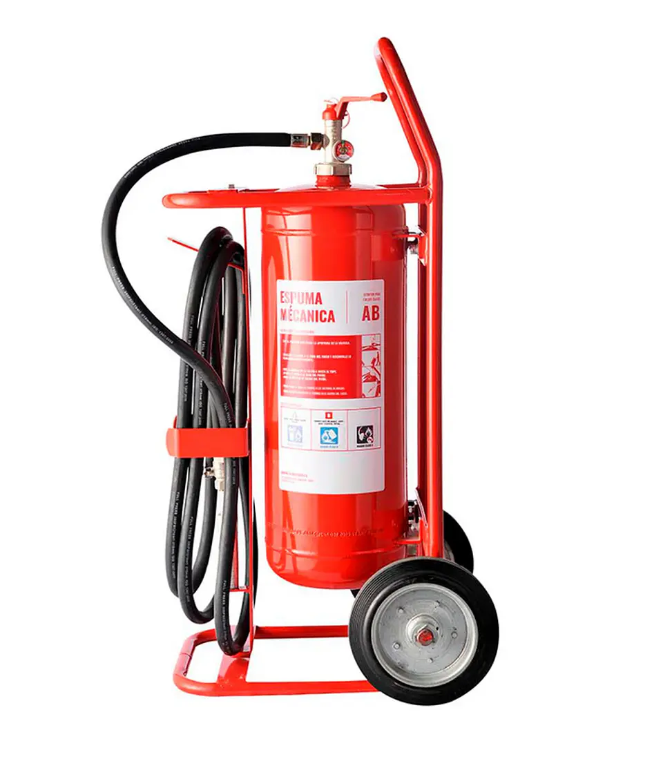 Carro extintor rodante espuma AFFF 25 litros con manguera larga 1