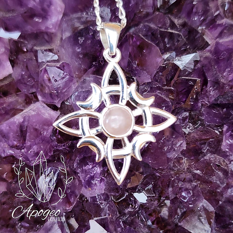Colgante Nudo de Bruja Cuarzo Rosa Plata 925