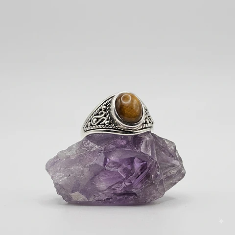 Anillo Ojo de Tigre Tribal en Plata 925